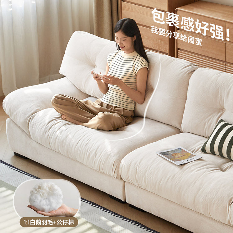 意式极简云朵猫抓布客厅小户型三人位灯芯绒沙发
