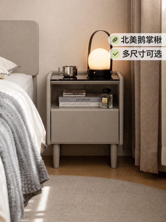 实木床头柜小户型玻璃床边柜轻奢风小柜子卧室储物柜