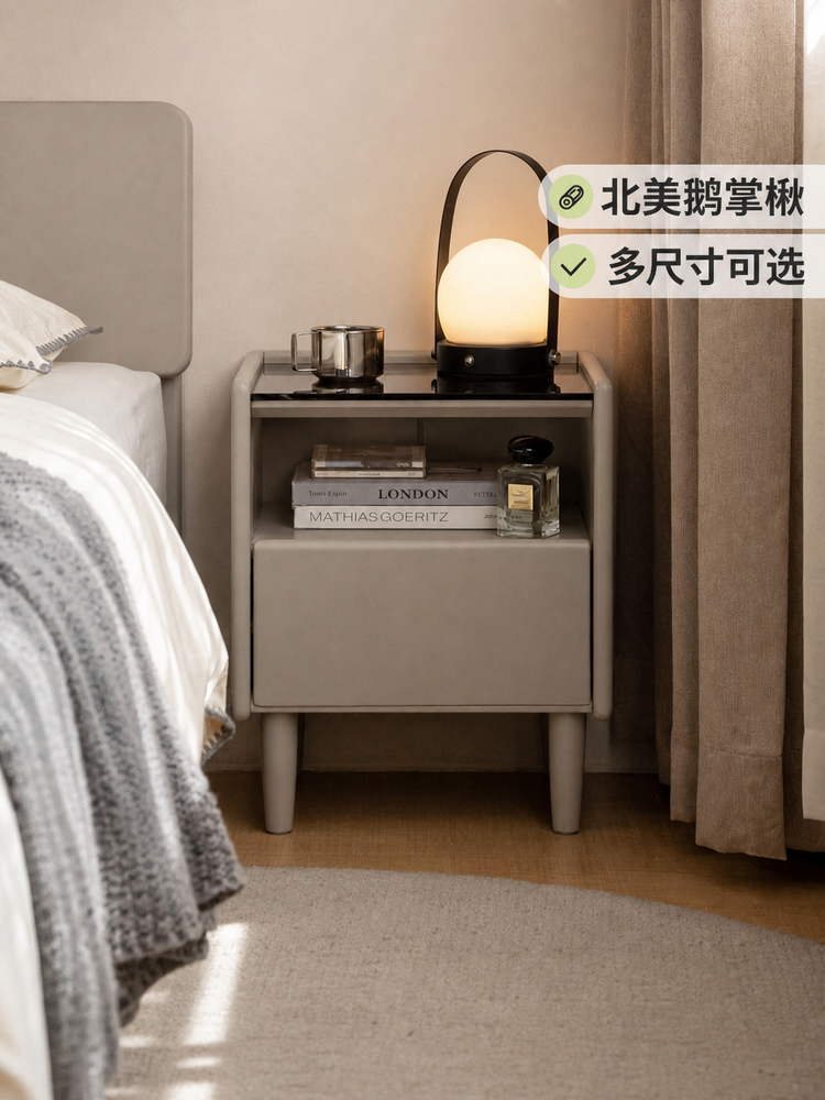 实木床头柜小户型玻璃床边柜轻奢风小柜子卧室储物柜