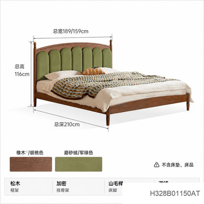 实木床法式真皮床卧室复古黑胡桃木软靠床中古风大床