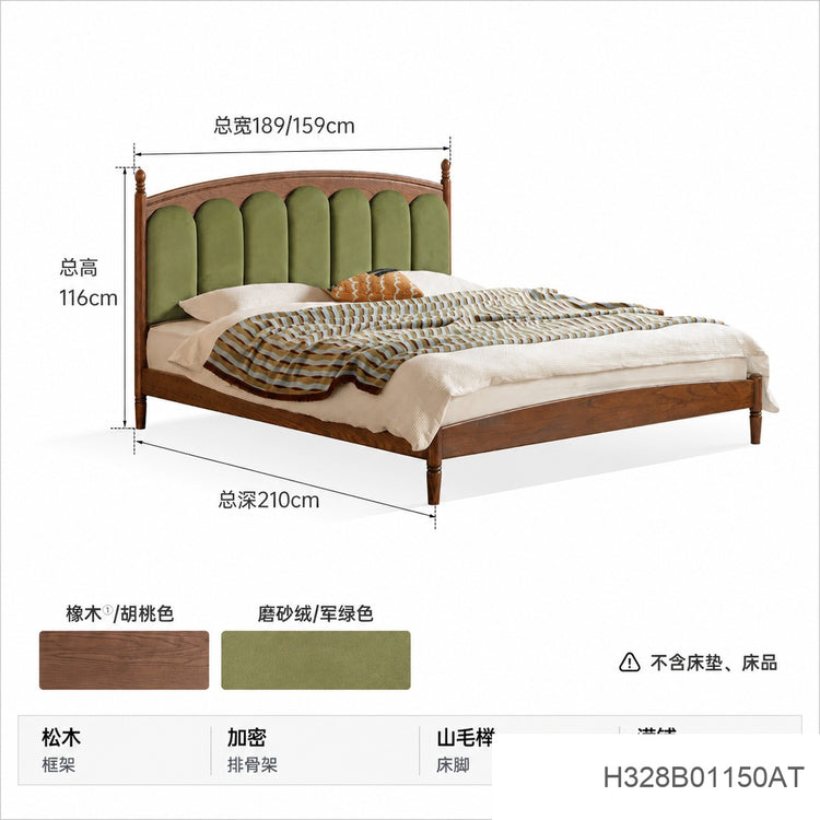 实木床法式真皮床卧室复古黑胡桃木软靠床中古风大床