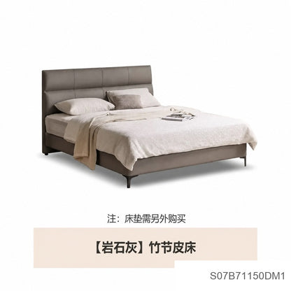 灰色真皮床现代简约主卧双人床轻奢高级头层牛皮软包床