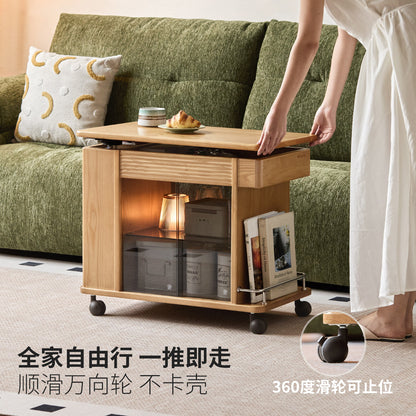 实木升边几客厅多功能收纳沙发边桌白蜡木小茶几移动推车