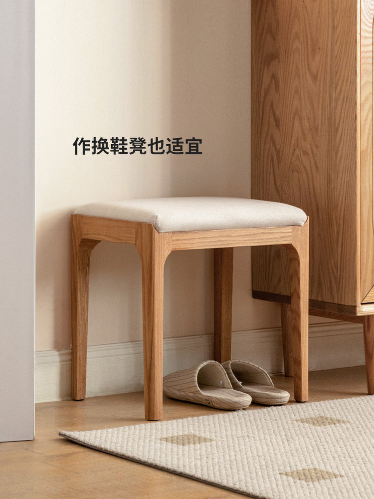 实木化妆凳现代简约橡木方凳北欧创意布艺梳妆台凳子