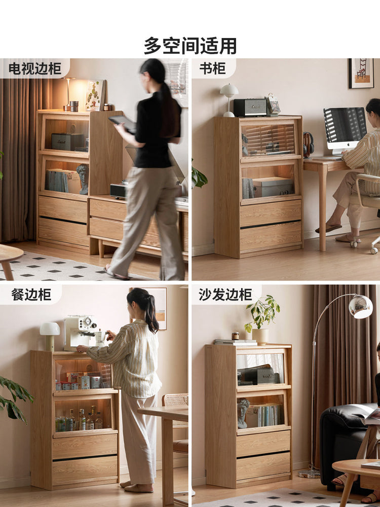 实木边柜现代简约沙发翻门柜客厅落地收纳展示柜书柜