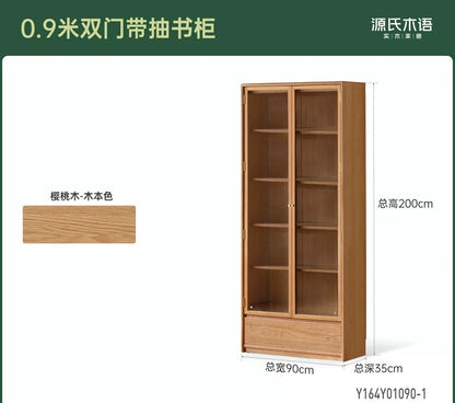 实木书柜樱桃木玻璃柜展示柜书房简约置物柜落地柜子