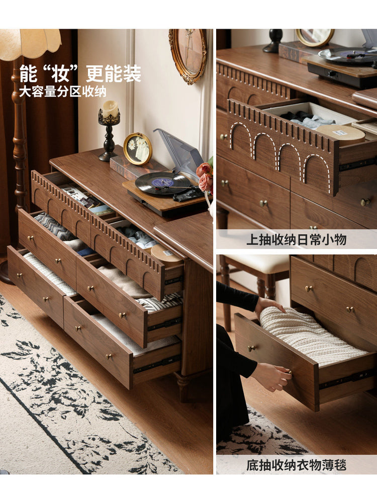 实木化妆桌意式轻奢黑胡桃木化妆台卧室伸缩梳妆台