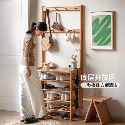 实木鞋架客厅现代简约多层鞋柜门口入户多功能衣帽架