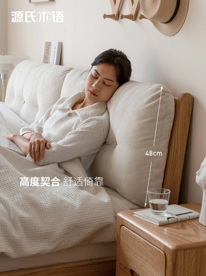 实木床奶油风卧室家具床头软包双人床现代简约原木软靠床