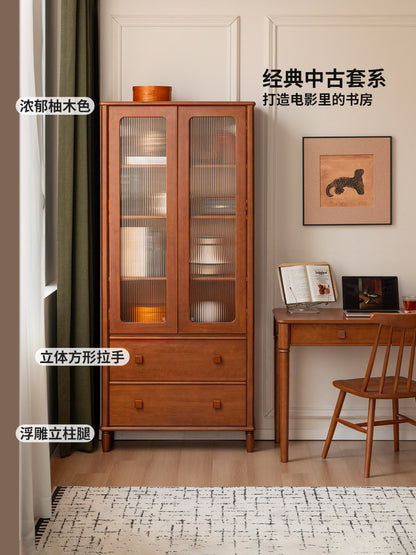 实木书柜中古风书房展示柜原木收纳柜储物柜复古书橱