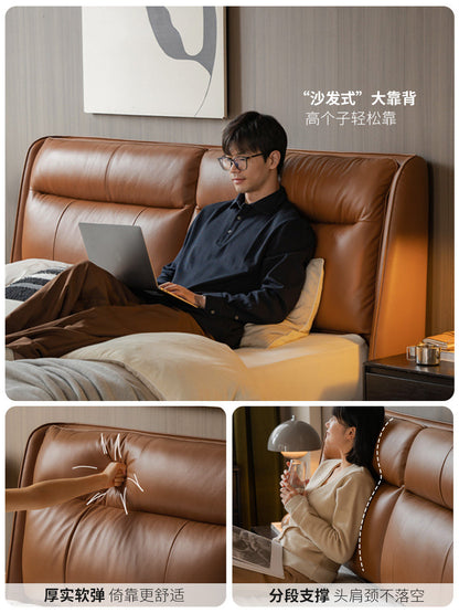 真皮床现代简约头层牛皮软包床轻奢卧室互不打扰双人床
