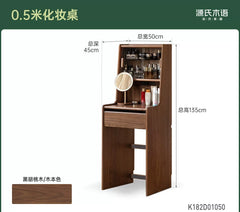 Solid Wood Dressing Table, Bedroom Light Luxury Black Walnut Vanity, Small Apartment Chest of Drawers Makeup Desk