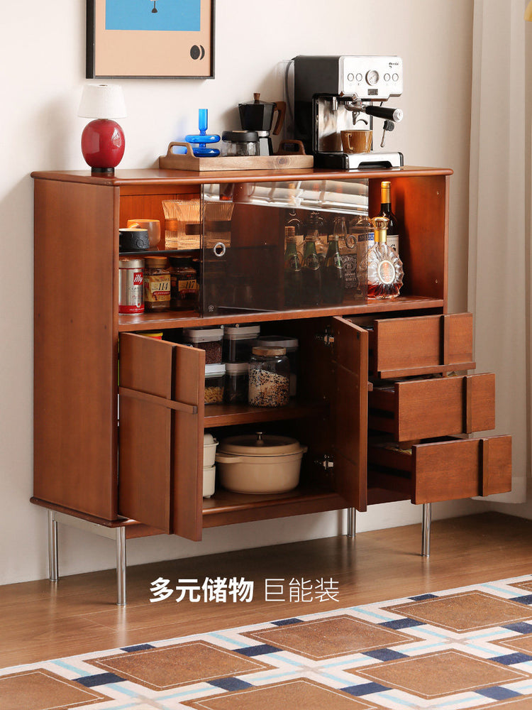 实木餐边柜餐厅中古风储物柜小户型玻璃柜客厅展示柜