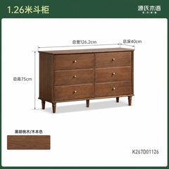 Solid wood six-drawer dresser, American vintage style, black walnut storage cabinet, bedroom foot-of-bed cabinet