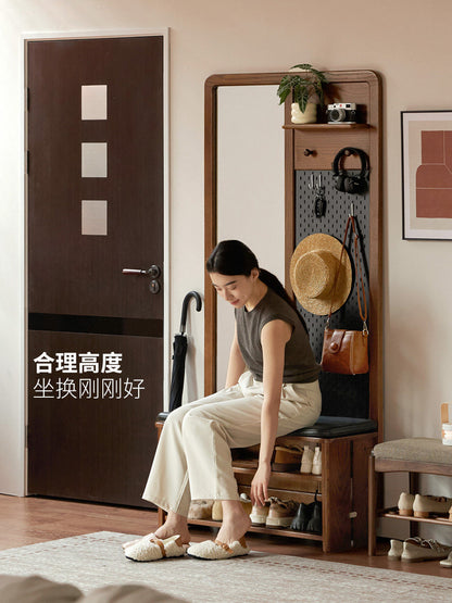 实木换鞋凳客厅胡桃色门口橡木入门玄关柜衣帽架一体
