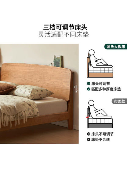 实木床樱桃木复古卧室双人床简约夜光床充电置物大床