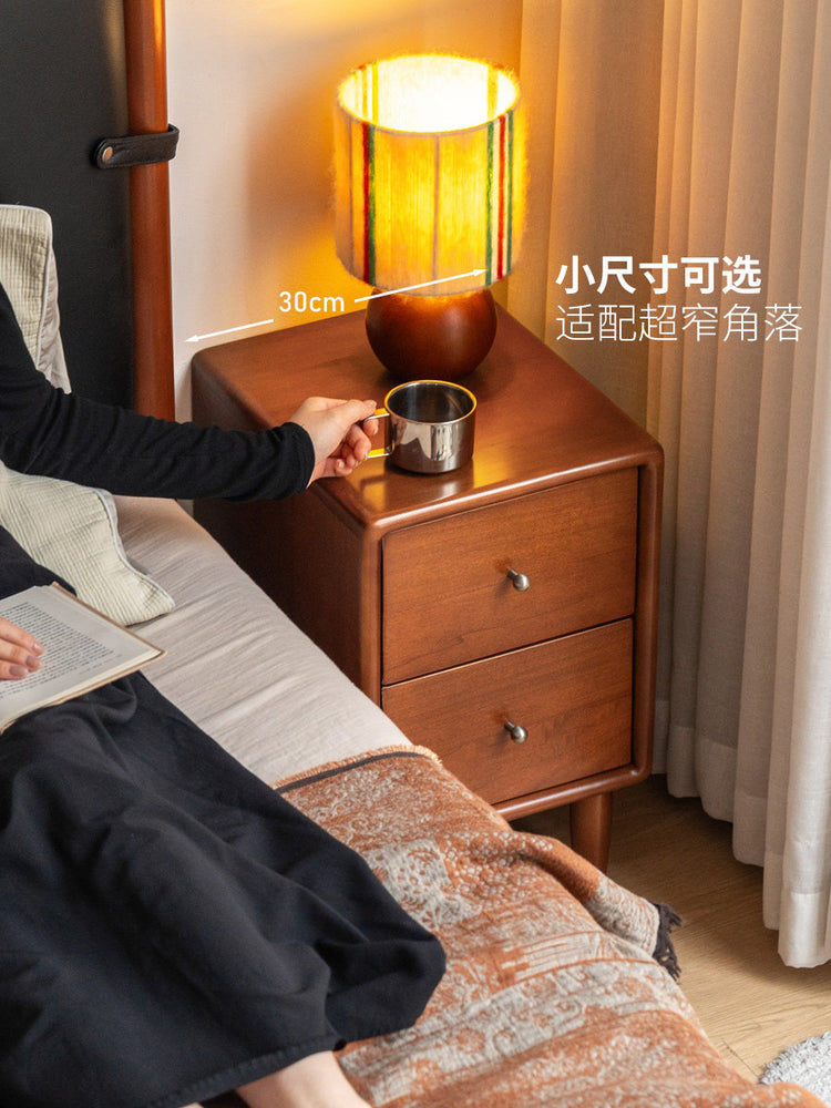 实木床头柜卧室中古风储物柜两抽收纳柜小户型置物柜