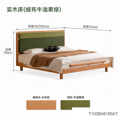 实木床现代简约软靠床卧室樱桃木布艺床1米8双人床