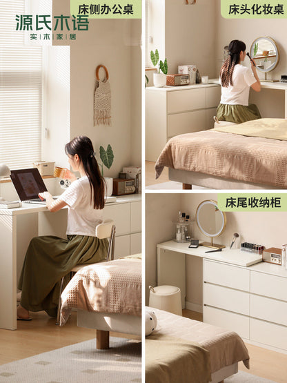 实木化妆桌奶油风卧室伸缩梳妆台简约斗柜白色化妆台