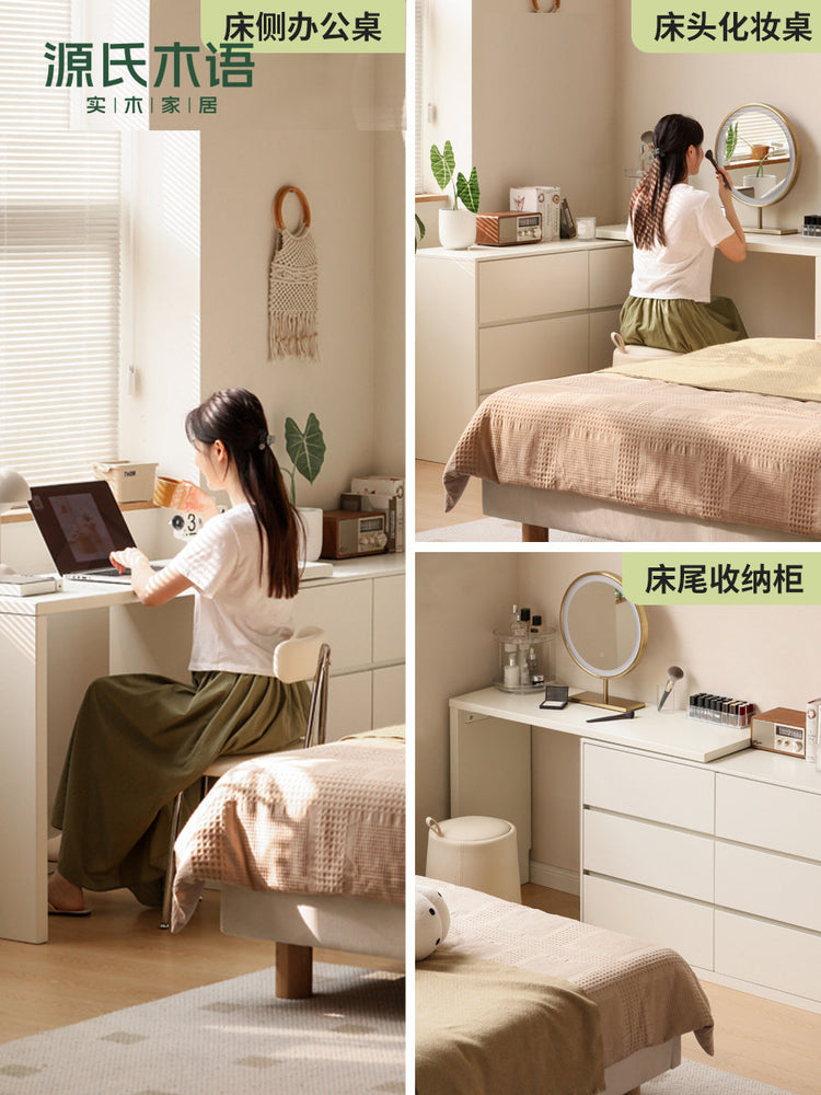 实木化妆桌奶油风卧室伸缩梳妆台简约斗柜白色化妆台