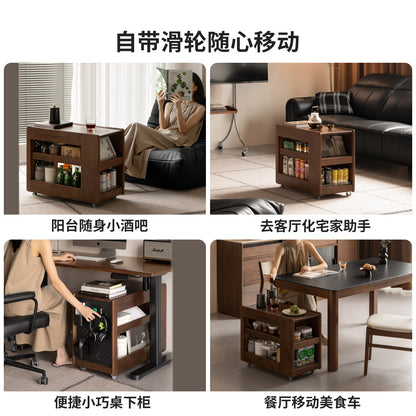 实木边几客厅意式轻奢角几黑胡桃木沙发边柜移动小推车