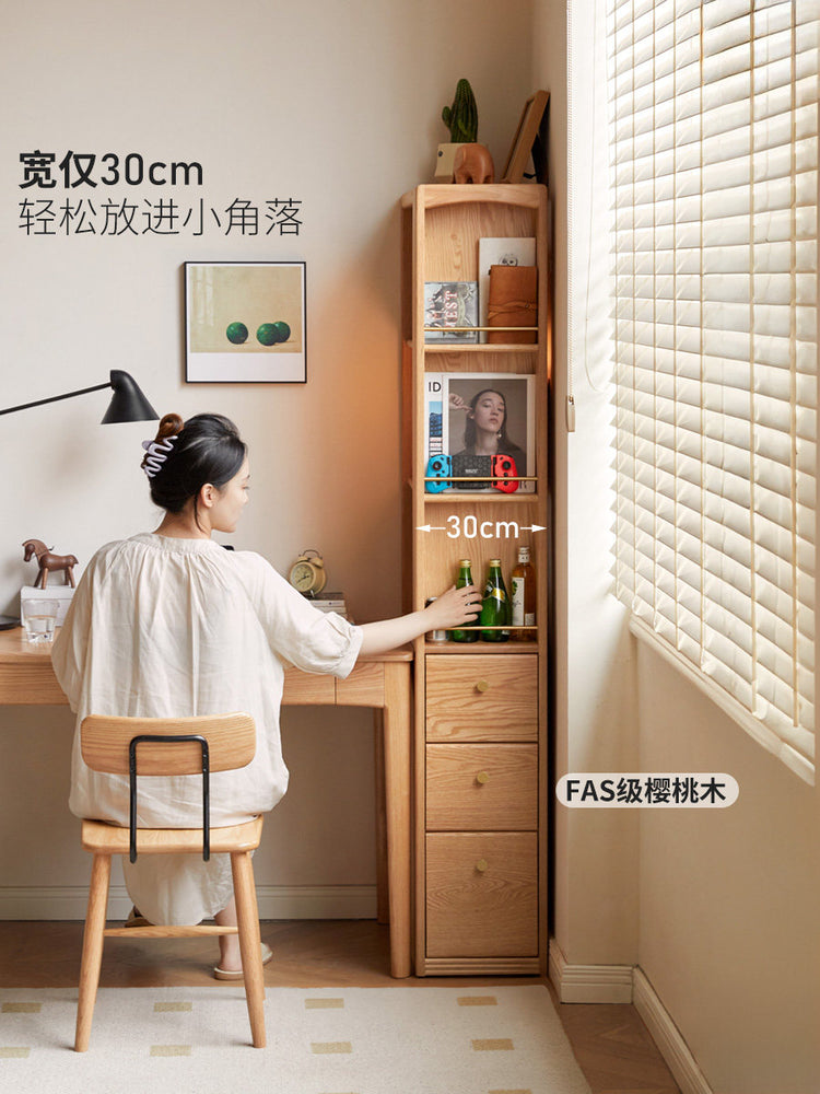 实木书柜小户型书房带抽储物柜樱桃木复古展示柜书架