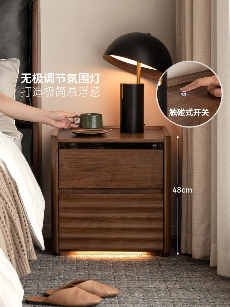 实木床头柜黑胡桃木简约床边柜落地小柜子黑标家具
