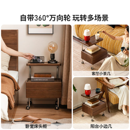 实木床头柜现代简约可移动储物柜卧室黑胡桃木边几