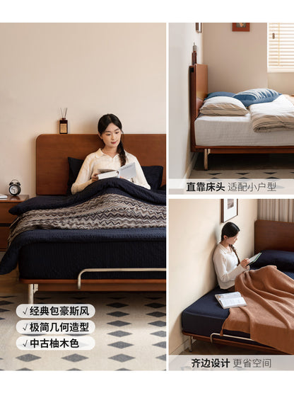 实木床卧室中古风柚木色包豪斯风复古组合套装