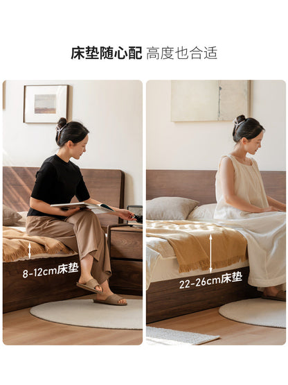 实木床现代简约储物床黑胡桃木双人床卧室大容量箱体床