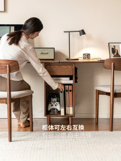 实木现代简约书房双人电脑桌工作台橡木组合书桌