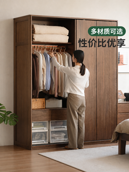 实木衣柜现代简约卧室移门收纳储物柜推拉门衣橱立柜