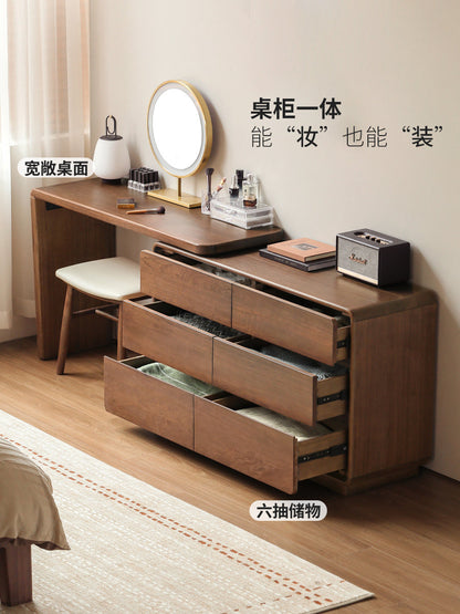 实木梳妆台现代简约收纳柜化妆桌一体卧室转角化妆台