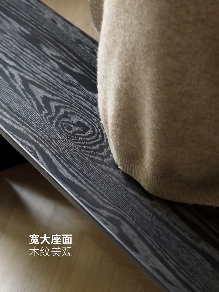 实木黑色长板凳原木餐桌条凳餐椅侘寂风长餐凳长凳子