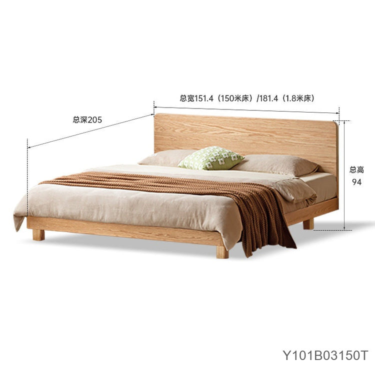 实木床橡木卧室双人床简约悬浮床原木大板床小户型齐边床