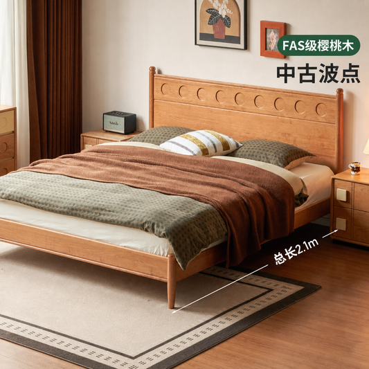实木床法式复古大板床卧室中古风波点床樱桃木双人床
