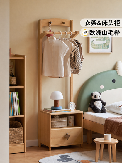 实木儿童衣帽架落地挂衣架小型衣服收纳架卧室床头柜