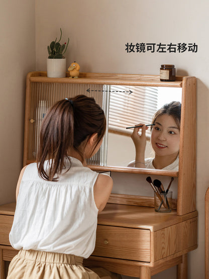 实木梳妆台现代简约化妆桌书桌一体北欧卧室玻璃化妆台