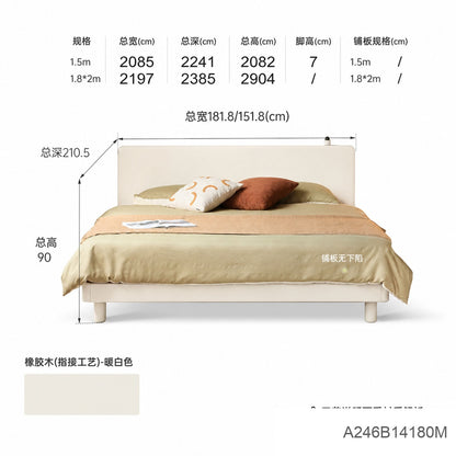 实木床卧室奶油风双人床简约大板床白色齐边悬浮大床