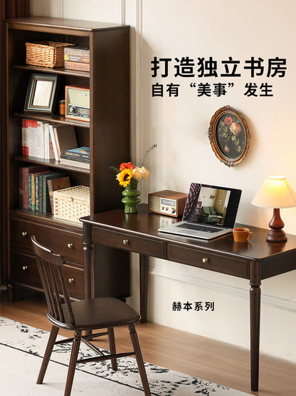 实木书柜书房美式复古一体置物柜黑胡桃木收纳柜子