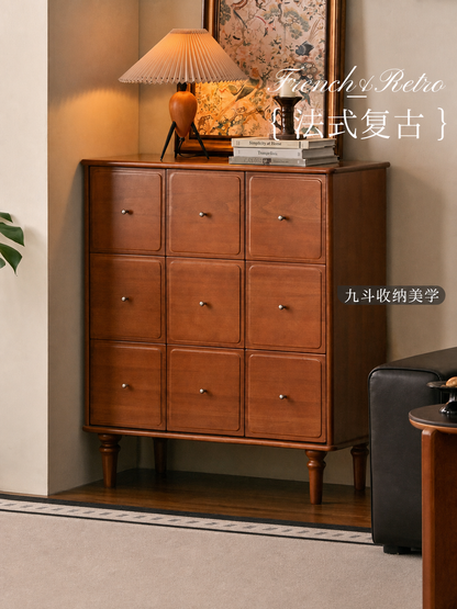 实木斗柜法式复古九斗橱柚木色储物柜卧室九宫格边柜