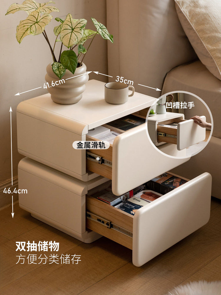 实木边几客厅旋转边柜奶油风抽屉收纳储物柜白色床头柜
