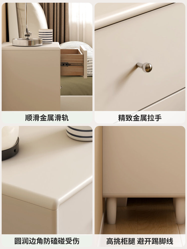 实木床头柜现代简约白色储物柜卧室奶油风三抽收纳柜