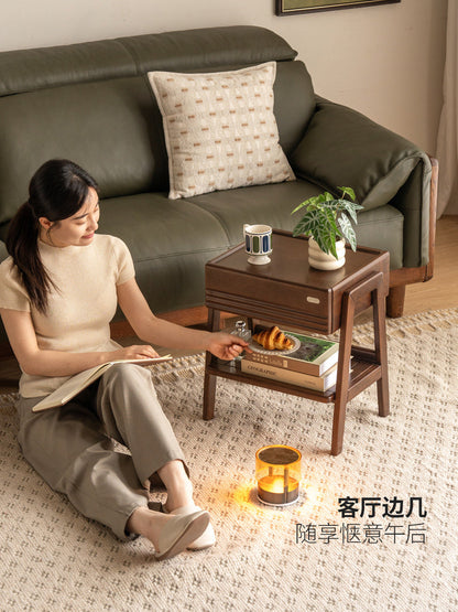 实木床头柜现代简约胡桃色置物柜卧室床边收纳柜子