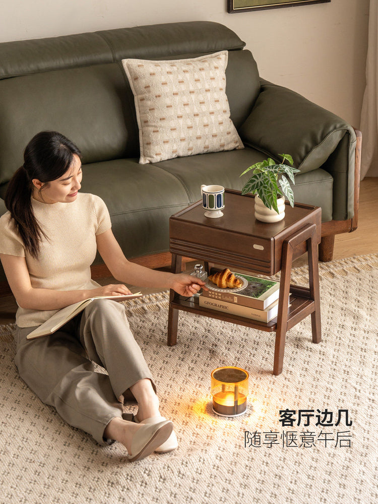 实木床头柜现代简约胡桃色置物柜卧室床边收纳柜子