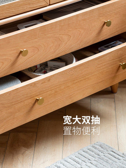 全实木书柜北欧现代客厅储物柜樱桃木带门置物柜办公书架