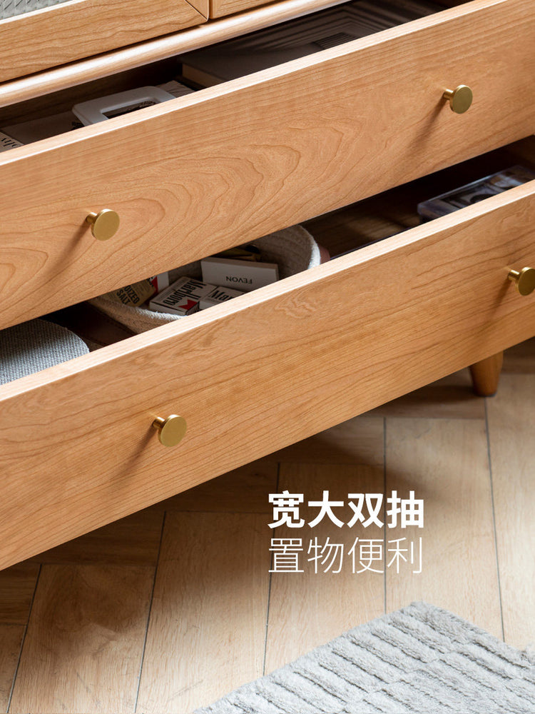 全实木书柜北欧现代客厅储物柜樱桃木带门置物柜办公书架