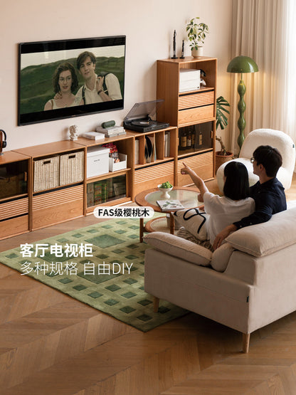 实木简约樱桃木书柜开放储物柜书房模块组合柜子