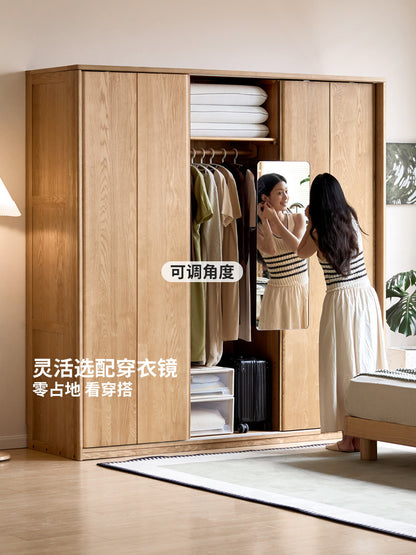 实木衣柜现代简约三移门衣橱卧室大户型白蜡木储物柜
