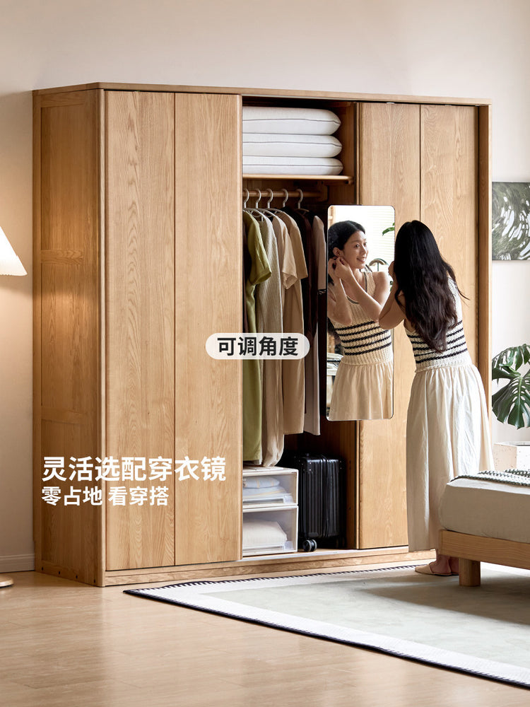 实木衣柜现代简约三移门衣橱卧室大户型白蜡木储物柜